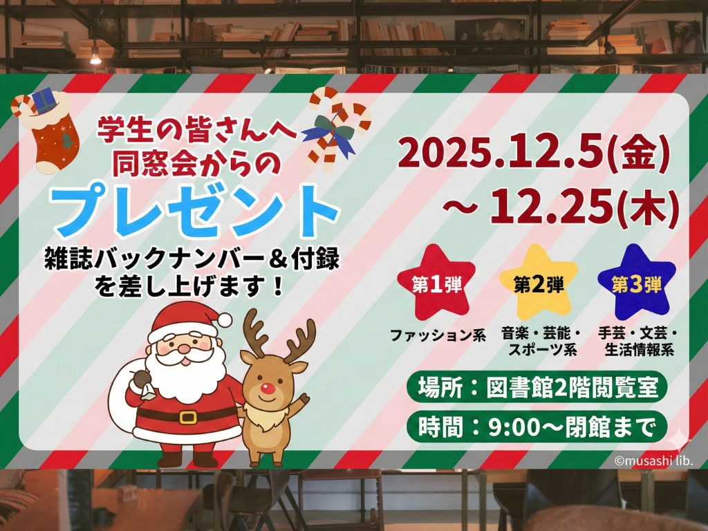 武蔵リラの会（同窓会）のご支援による「雑誌バックナンバー＆付録提供」を実施しています